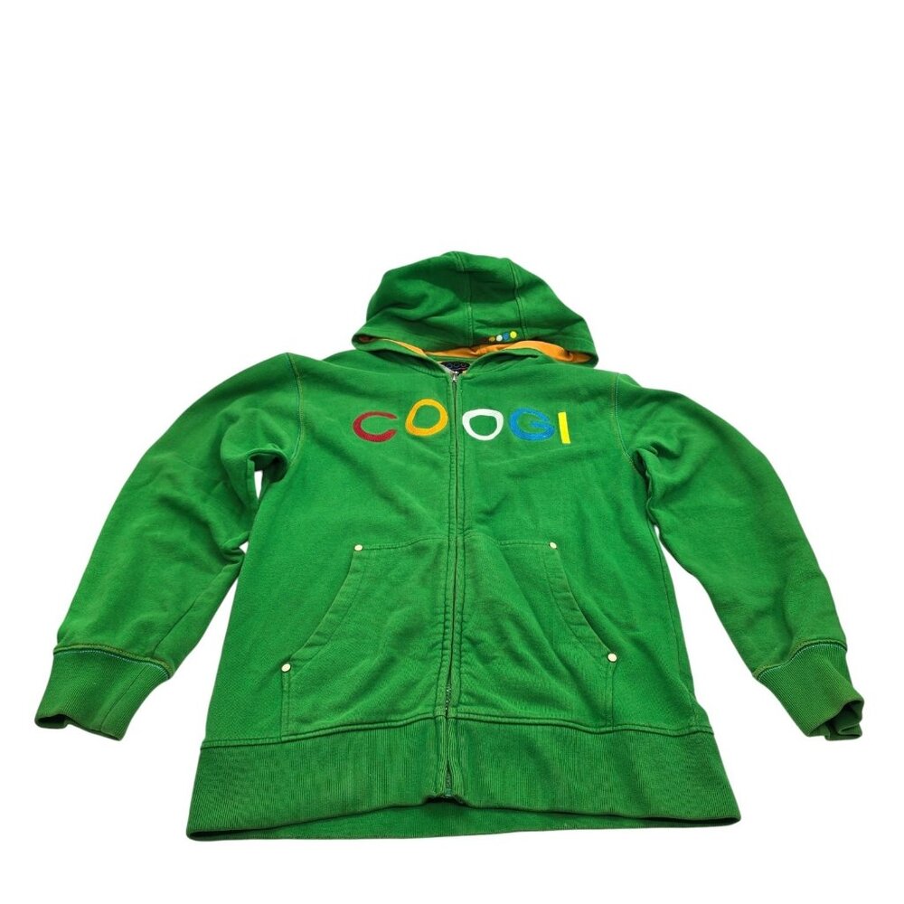 Coogi Hoodie Green Zip Up Jacket Size L Full Zip Multicolor Logo Vintage Y2K